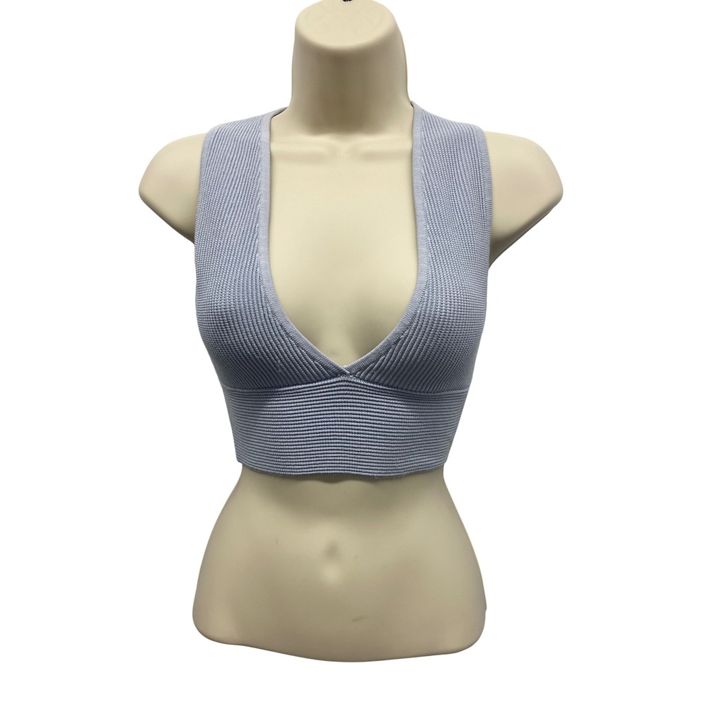 Babaton‎ Sculpt Knit Deep V-Neck Crop Top Small Ribbed Clean Girl Minimalist